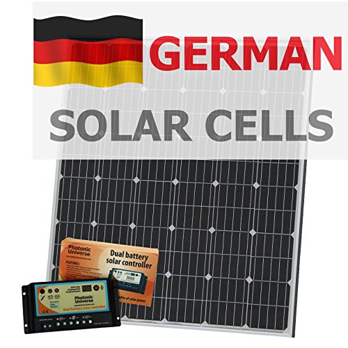 Kit de carga solar de 200 W 12 V Photonic Universe de doble batería hecho de células solares alemanas, con controlador de carga de 20 A y cable de 5 m.