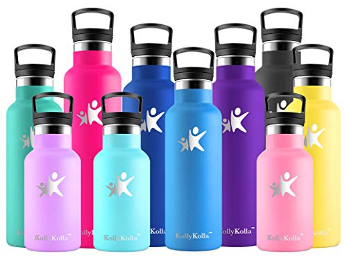 KollyKolla Botella de Agua Acero Inoxidable, Termo Sin BPA Ecológica Reutilizable, Botella Termica con Pajita y Filtro, Water Bottle para Niños & Adultos, Deporte, Oficina, Yoga, (500ml Azul Medio)