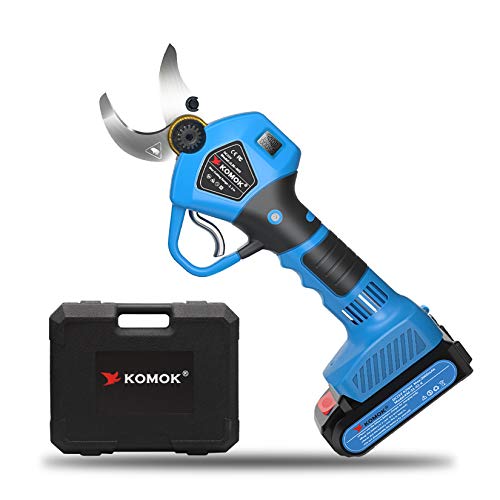 KOMOK Batterieschere 21-V-Elektroschere mit LED-Display Handschutz 2 Stück wiederaufladbare Lithiumbatterien 2 Ah 30 mm (1,2 Zoll) Schnittdurchmesser ， 6-8 Arbeitsstunden （Blau）