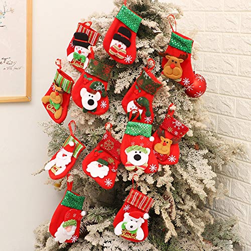 Kungfu Mall 12 medias de Navidad para colgar en el árbol de Navidad, bolsa de regalo, calcetines de Papá Noel para decoración de Navidad para suministros de fiesta de Navidad