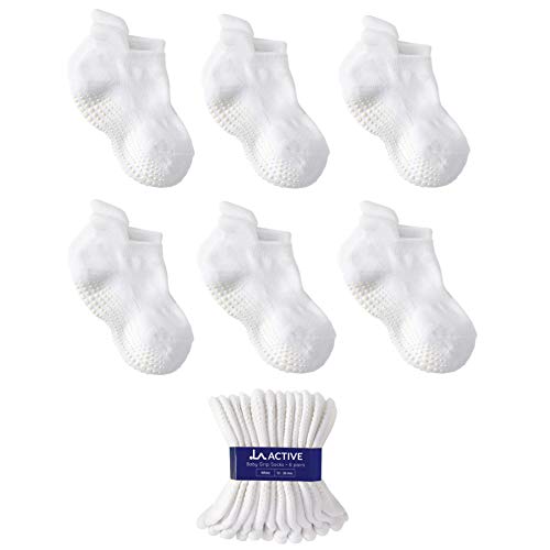 LA Active Tobillera Calcetines Antideslizantes - 6 Pares - para Bebé Niños Niñas Infantil Recién Nacido (Blanco, 8-10 Años)