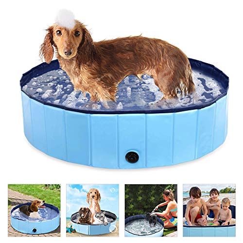 Laelr Piscina para Perros, Bañera Plegable para Mascotas, Piscina Portátil de PVC para Niños, Piscinas para niños, Piscina Infantil, diseño Antideslizante Azul (120 * 30H)