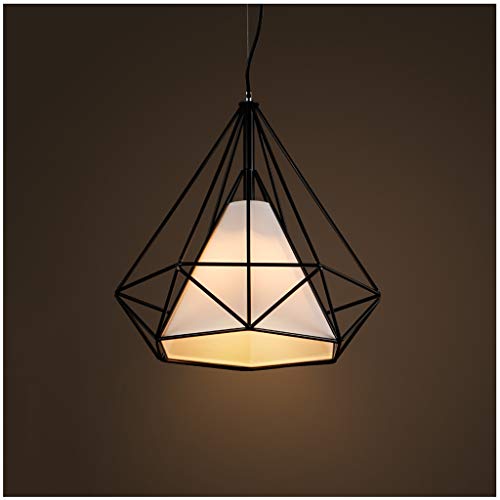 Lámpara Forma Diamante, Estilo Loft Luz Techo Hierro Forjado Lámpara Retro Piramidal Iluminación Led Creativa Lámpara Pantalla Negra, para Comedor, Cocina, Sala, Dormitorio, Vestíbulo