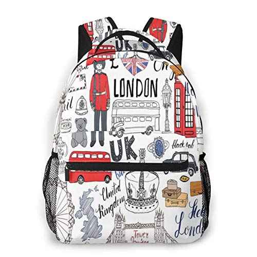 Lawenp Mochilas Escolares i Love London, autobús de Dos Pisos, Cabina telefónica, Cabina Crown of Reino Unido, Big Ben para Adolescentes y niños, Mochilas de 16 Pulgadas para Estudiantes, Mochila in