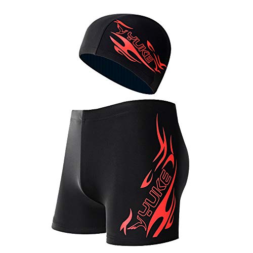 Lazz1on Bañadores de Natación Hombre Traje de Baño Pantalon Corto de Playa Surf Piscina Boxeadores Calzoncillos de Secado rápido con Gorro de Baño