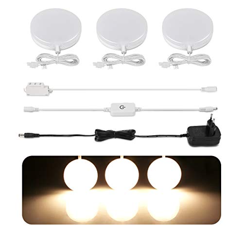 LE Luz del Gabinete 6W 510lm, Focos LED para Muebles, Luz Blanca Cálida, Luces de Armario para Vitrinas Encimera Armario Estante Repisa, pack de 3