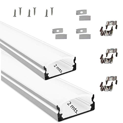 Litner Led-Perfil de aluminio para LED canal tira con difusor opaco PACK 4 metros con soporte de montaje