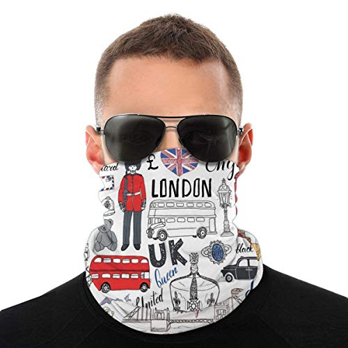 Lsjuee Half Bandanas Variedad Pañuelo para la cabeza Cuello cálido Cuello Polaina Bufanda I Love London Autobús de dos pisos Cabina de teléfono Cabina Corona del Reino Unido Big Ben Variedad Pañuelo