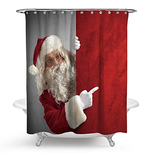 lxianghao Poliéster Shower Curtain Impermeable Antimoho Papá Noel Cortina Baño Infantil con Ganchos para Cortinas para Barra Ducha Extensible 230 X 180 Cm