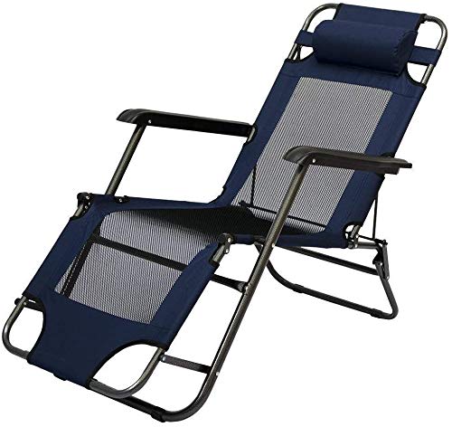 LYDREAM Silla De Salón Plegable, Acampando Y Acostado, Sillón, Azul Oscuro, Cama Real, Marco De Acero, Peso Máximo,178CM