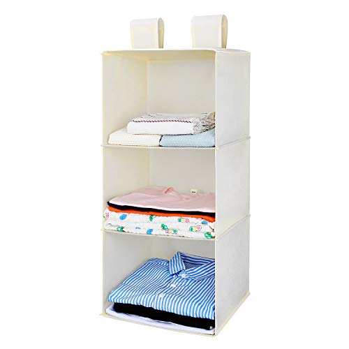 MaidMAX Organizador de Armario de 3 Niveles, Estantería Colgante de Tela, Estante de Tela para Armario, Organizador de Ropa para Armario, Beige