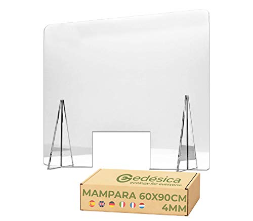 Mampara metacrilato transparente, mamparas para oficinas, mostradores para tiendas, mostradores recepción, mampara extrafuerte, ventanilla de 15x30cm, para oficinas, tiendas, farmacias (4mm - 60x90cm)