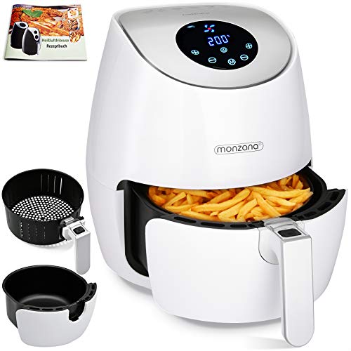 Monzana Freidora sin aceite 1500W 3,6L Pantalla táctil Panel LED 9 programas Temporizador libro de recetas Air Fryer