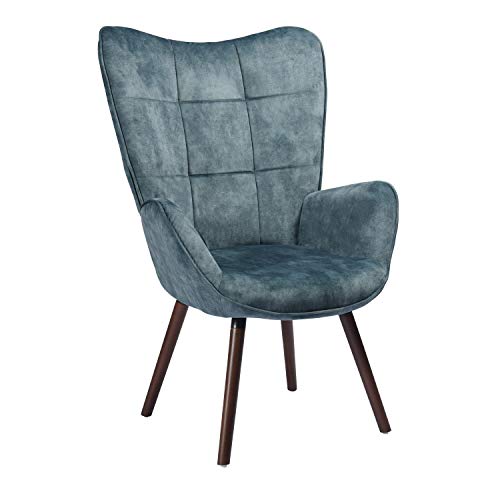 Mueble Cosy - Sillón Grande de Estilo escandinavo con un Revestimiento de Tela Azul, reposabrazos Acolchados y Patas de Madera Maciza (Haya)