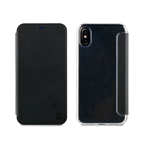 Muvit MUFLC0108 - Funda Folio con la Parte Trasera en TPU Transparente para para Apple iPhone X, Color Negro