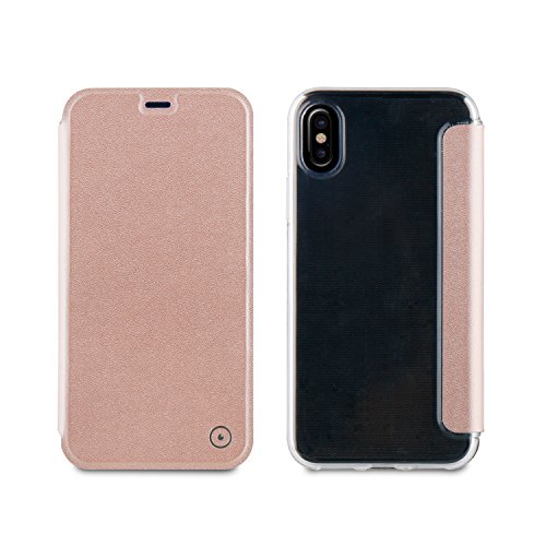 Muvit MUFLC0109 - Funda Folio con la Parte Trasera en TPU Transparente para Apple iPhone X, Color Rosa Dorado