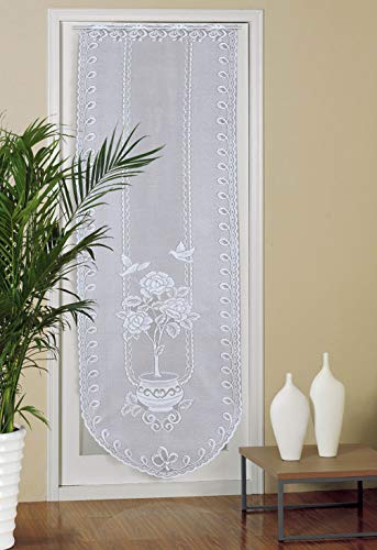 n Panel de cortina de encaje para puerta, diseño de panel de puerta francés, con impresión de lino, para puerta de cristal, puerta delantera, 61 x 188 cm, color blanco (5)