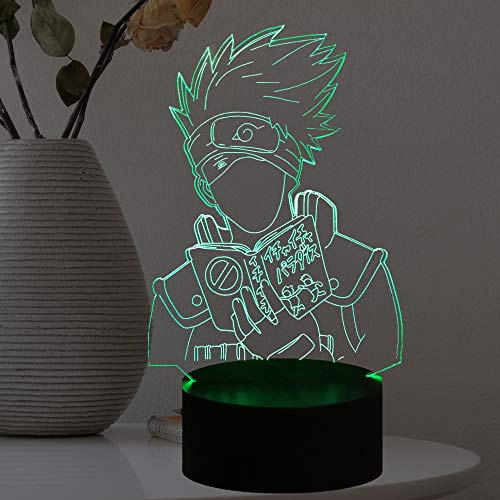 Naruto Light Hatake Kakashi Sasuke Cartoon Night Lamp 3D Ilusión Óptica Japonés Anime Theme 7 Color USB Cambio Manga LED Lámpara de mesa Flash Bombilla de estado de ánimo Lava