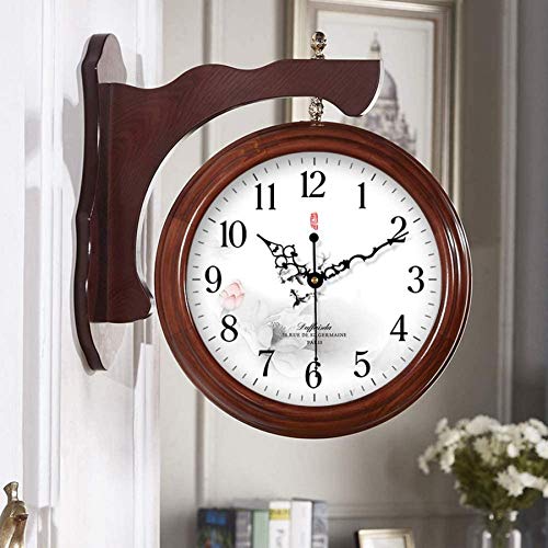 NBVCX Machinery Parts Vintage Double Sided Wall Clock Wooden Silent Quiet Wall Hanging Clock American Style Living Room Decorative Battery Operated-v 40cm(16")