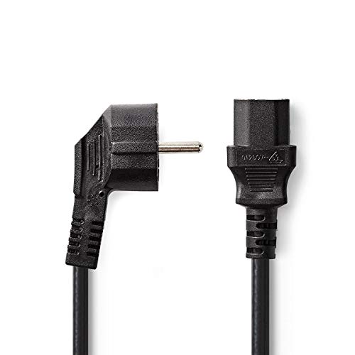 NEDIS Cable de energía Cable de extensión de alimentación C14 - C13 | IEC-320-C13 | IEC-320-C14 | Ángulo de 90° | Recto | Niquelado | 2.00 m | Redondo | PVC | Negro | Bulk 2.00 m 2.00 m