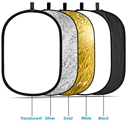 Neewer® 5 en 1 de Oval 120 x 180 cm Plegable Profesional Multi de Disco Reflector de luz Permeable con Superficie, Plata, Negro, Oro, Color Blanco