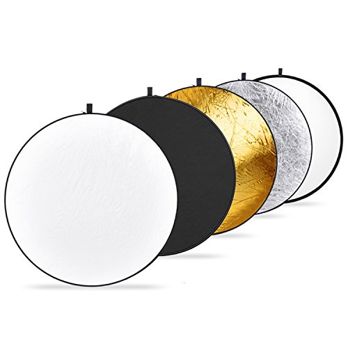 Neewer Kit de Reflector portátil 5 en 1 de 30 cm, translúcido, Plateado, Dorado, Blanco y Negro, Reflector de luz multidisco para Estudio o Cualquier situación fotográfica.