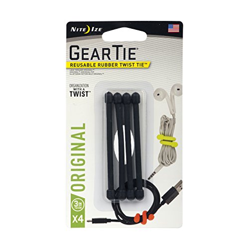 Nite IZE GEARTIE 3"-Brida Reutilizable 7,6CM-PACK4-NEGRO, Negro