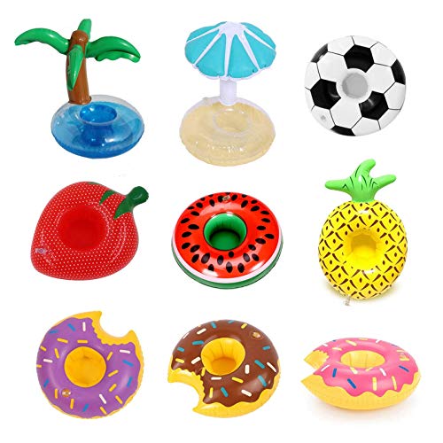 NIUPSKY 9PCS Inflatable Pool Float Drink Cup Holder, Inflable Bebida Flotante Portavasos, para la Piscina y Porta Bebidas para (Nube Conejito Unicornio pequeño Pato Amarillo Flamenco Pulpo Seta de