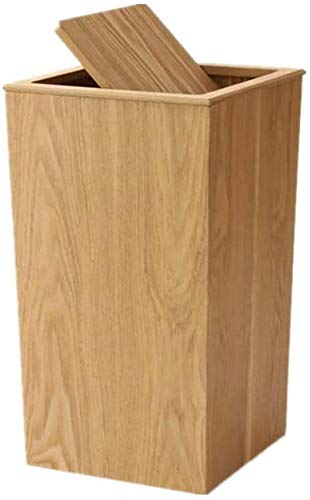 NSYNSY Papelera Papelera de Madera Grande con Tapa, Papelera Rectangular, Papelera Retro para el hogar, para baño, Cocina, Sala de Estar, SPA B, 23,4x23,4x40,6 cm (9x9x16 Pulgadas)