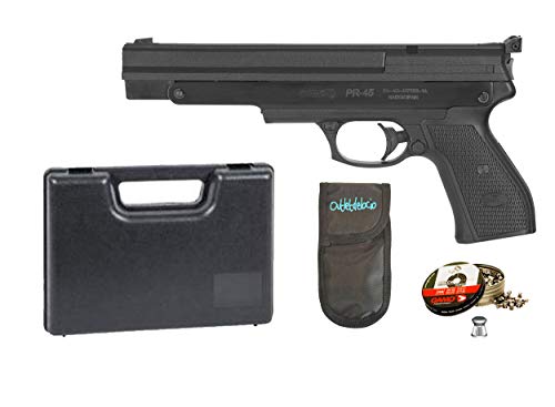 Outletdelocio. Pack Pistola perdigón Gamo PR-45 4,5mm. Carga Manual (no Necesita Botellas de Gas Co2). + Maletin + Funda Portabalines + Balines. 36483/23054