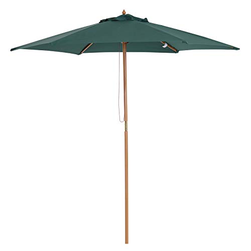 Outsunny Sombrilla Parasol para Terraza Playa Jardín Piscina Patio Camping - Color Verde - Poliéster Madera - 250x230 cm