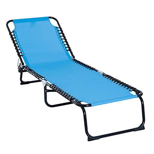 Outsunny Tumbona Plegable y Ajustable de 3 Posiciones Silla Reclinable de Jardín con Sistema de Cordones para Exterior Marco Acero 197x58x76 cm Azul Claro