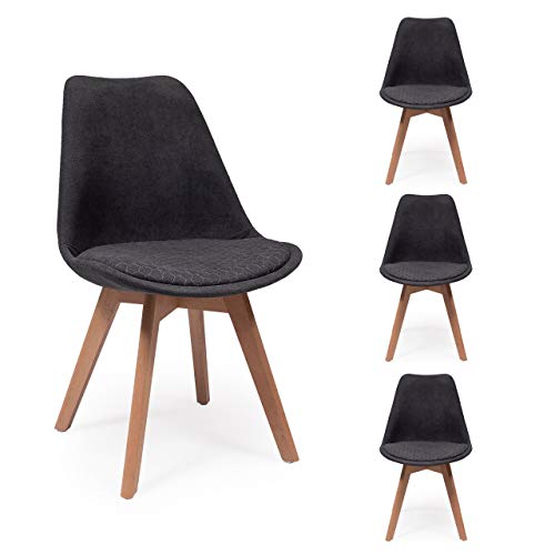 Pack de 4 sillas de Comedor New Day Tela con Asiento pespunteado diseño hexágono (Gris Oscuro)