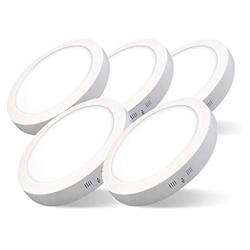 Pack de 5 Plafones LED Circulares ARIES · Downlight LED Redondo de Superficie de 24W con Chip Interior OSRAM · 2880 Lm. · 4000K Luz Blanca Neutra · 285mm Ø [Clase Energética A++]