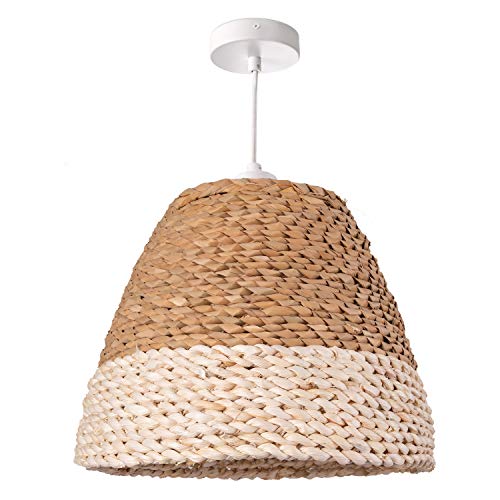 Paco Home Lámpara De Techo LED Suspendida Salón Y Dormitorio, Hierba, Decoración E27, Pantalla de lámpara: Beige/Blanco (Ø34 cm), Tipo de lámpara: Lámpara Colgante Blanco