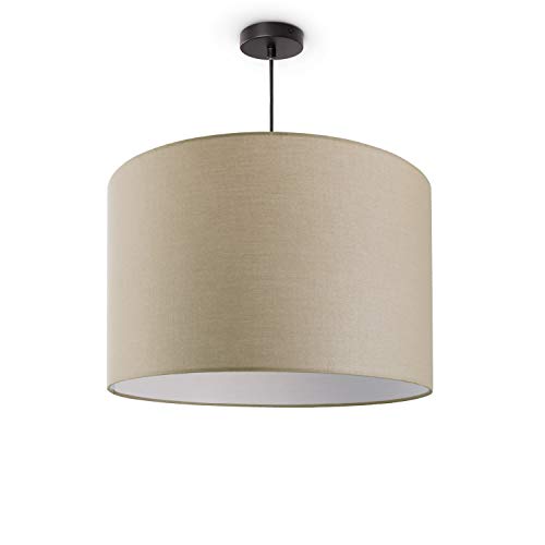 Paco Home Lámpara Techo LED Suspendida Salón Y Dormitorio, Colores Lisos, Decoración, E27, Pantalla de lámpara: Beige (Ø45.5 cm), Tipo de lámpara: Lámpara Colgante Negro + Bombilla