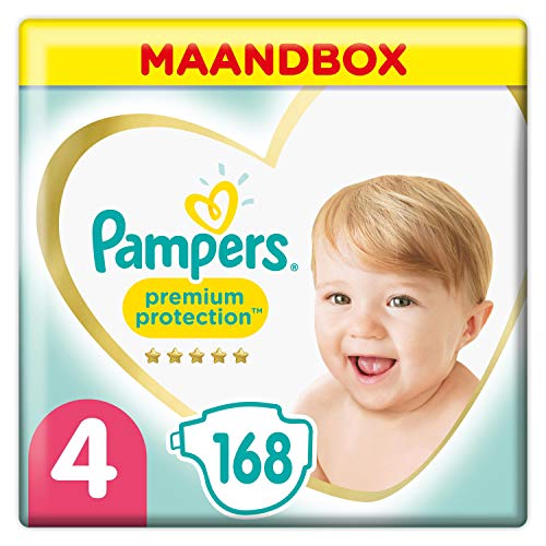 Pampers - Protección Premium - Pañales Tamaño 4 (9-14 kg) - Paquete de 1 mes (168 Pañales)