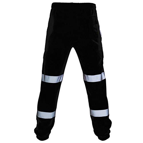 Pantalones de Entrenamiento Multibolsillos Reflectantes para Hombre Lenfesh Trajes de Alta Visibilidad Pantalones de Trabajo Casuales Pantalones de pantalón Casuales