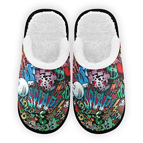 Pantuflas para hombre y mujer, forro de felpa, cómodas, cálidas, de forro polar coral, arte callejero, para dormitorio, para interiores y exteriores, spa