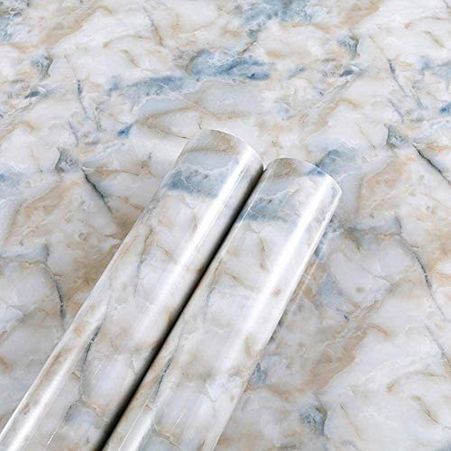 Papel de mármol blanco y azul de 60 cm x 200 cm para papel pintado de granito, vinilo para cocina, baño, encimera de muebles, mármol adhesivo en la parte trasera de vinilo