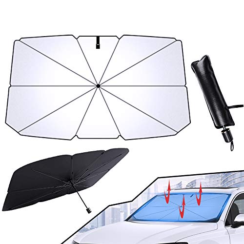 Parasol Coche Delantero Plegable, Parasol para Parabrisas Protección Contra Rayos UV y Calor, Parasoles de Coche para SUV/Automóviles/Camionetas 145*79 CM