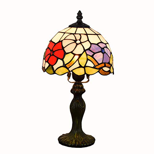 Pastoral Estilo Tiffany Lámpara De Mesa Tulip Flores Lámparas De Escritorio 8Inch Manchado De Lectura De Luz Ancha De Cristal para El Dormitorio De Noche Librería del Accesorio De Iluminación