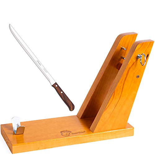 Pecellín Soporte Jamonero + Cuchillo PECELLÍN 25 cm Base de Corte para Cortar Pata y Paleta de Jamon Serrano e Iberico