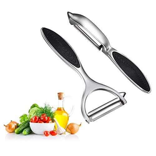 Pelador de patatas de acero inoxidable, 2 Piezas Pelador de verduras con mango ergonómico antideslizante, Pelador Giratorio para verduras, zanahorias, frutas, Pelador de Frutas con hoja afilada