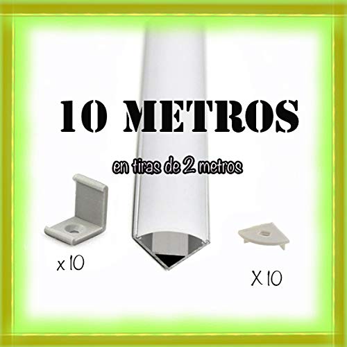 Perfil de aluminio para LED tira con difusor opaco PACK 10 metros con soporte de montaje angular L