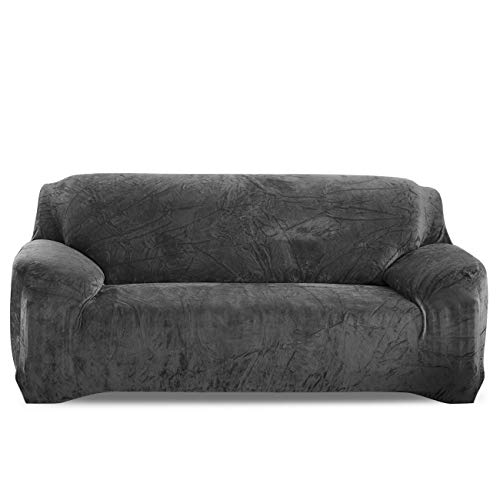 PETCUTE Fundas para sofá elásticas Cubre Sofa Fundas de sofá Terciopelo de 3 plazas sofá Fundas de Grueso Gris Oscuro