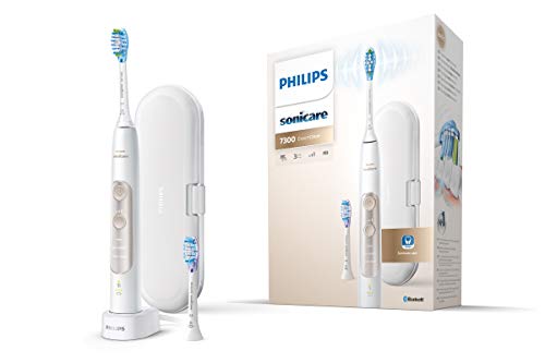 Philips Sonicare ExpertClean HX9601/03 - Cepillo de dientes eléctrico con sensor de presión, reconocimiento inteligente de cabezal, 3 modos de limpieza y estuche de viaje, color blanco/oro