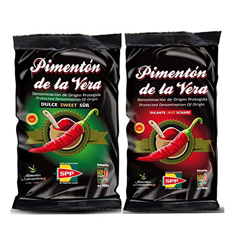 Pimentón de la Vera Ahumado en Bolsa, Pack 2x250g ( Dulce y Picante ). Producto con la Denominación de Origen Protegida D.O.P. Condimento Apto para Celíacos.