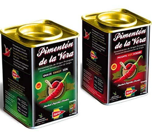 Pimentón de la Vera Ahumado en Lata, Pack 2x175g ( Dulce y Picante ). Producto con la Denominación de Origen Protegida D.O.P. Condimento Apto para Celíacos.