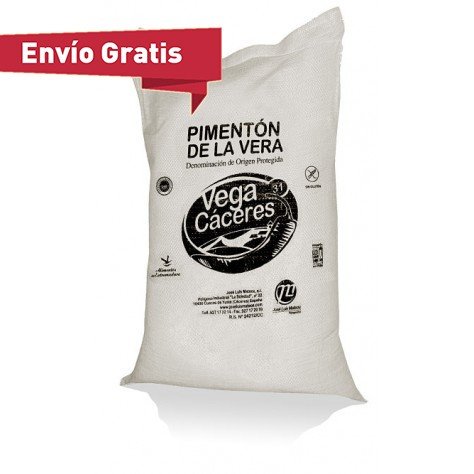 Pimentón de la Vera ahumado picante con Denominación de origen protegida saco 25kg marca Vega Cáceres